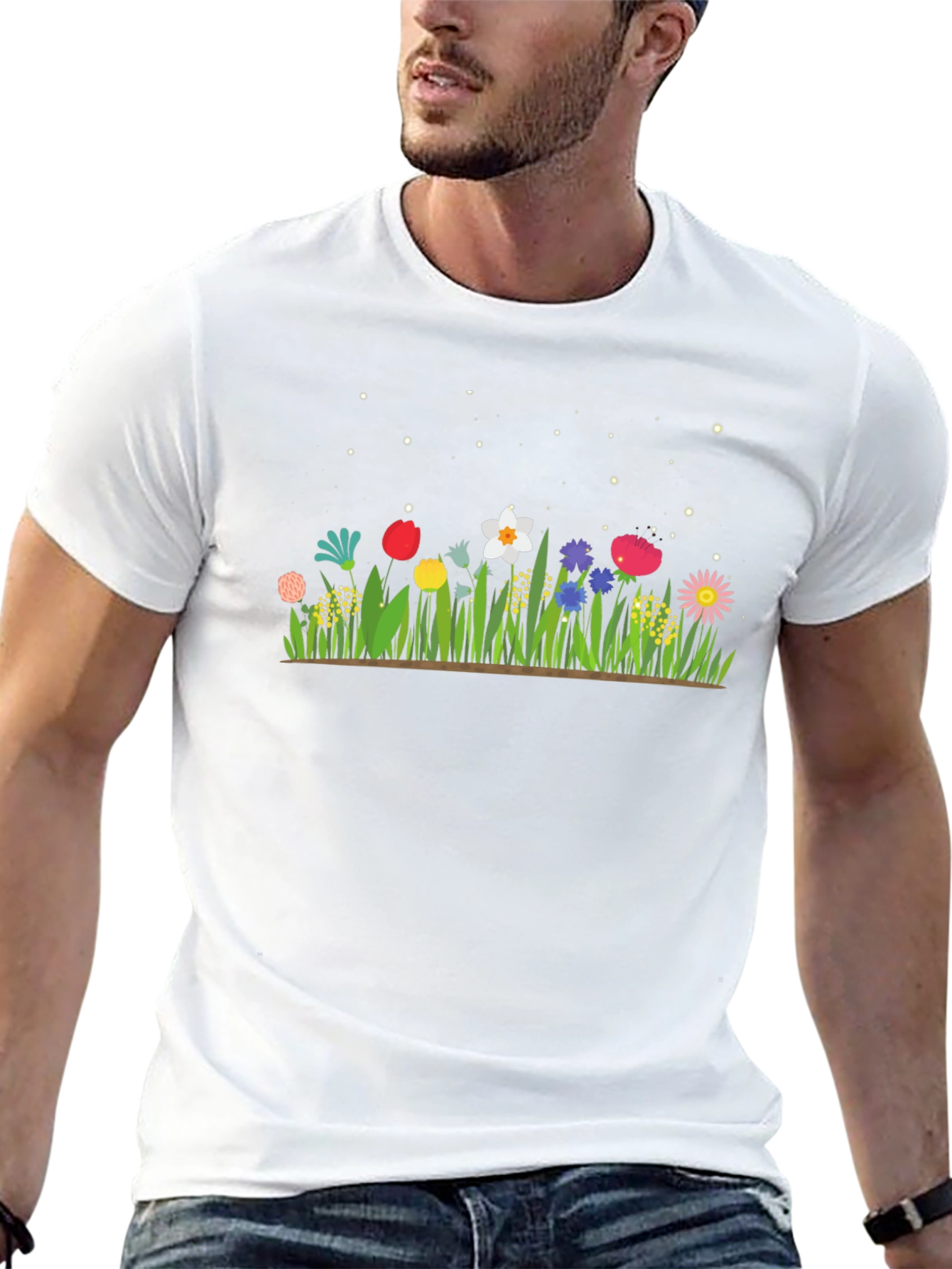 Floral Meadow Graphic Tee - Black Cotton