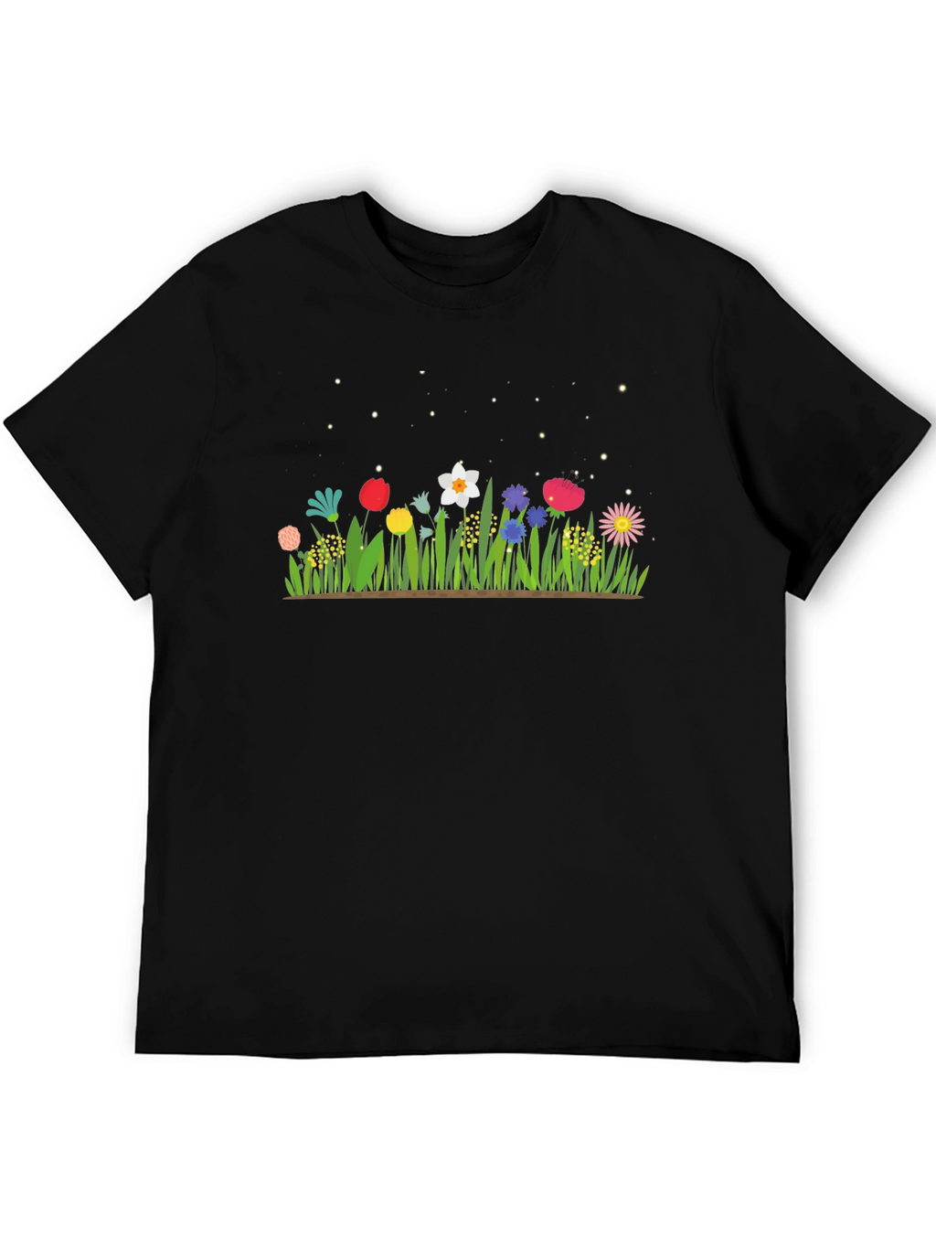 Floral Meadow Graphic Tee - Black Cotton