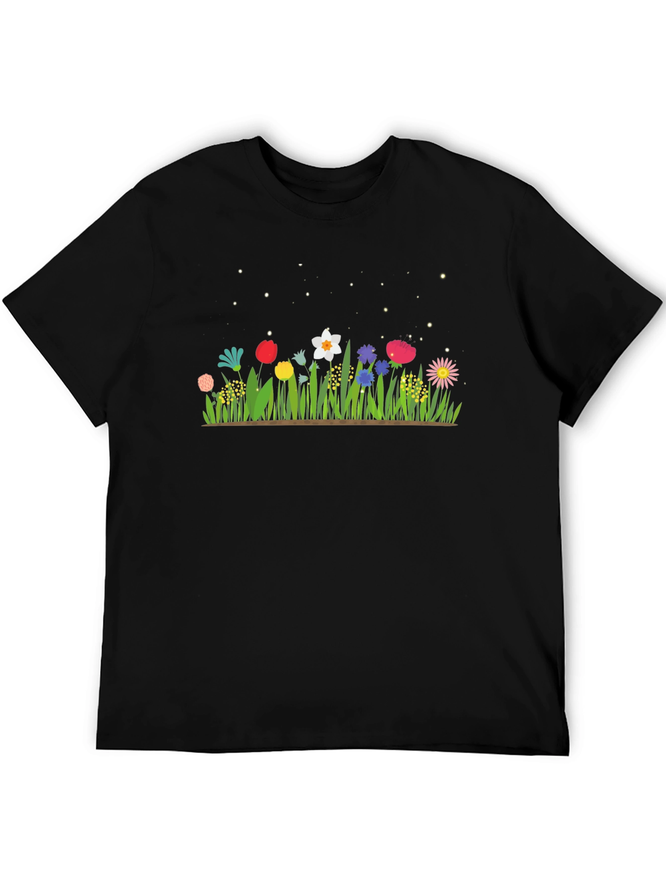Floral Meadow Graphic Tee - Black Cotton