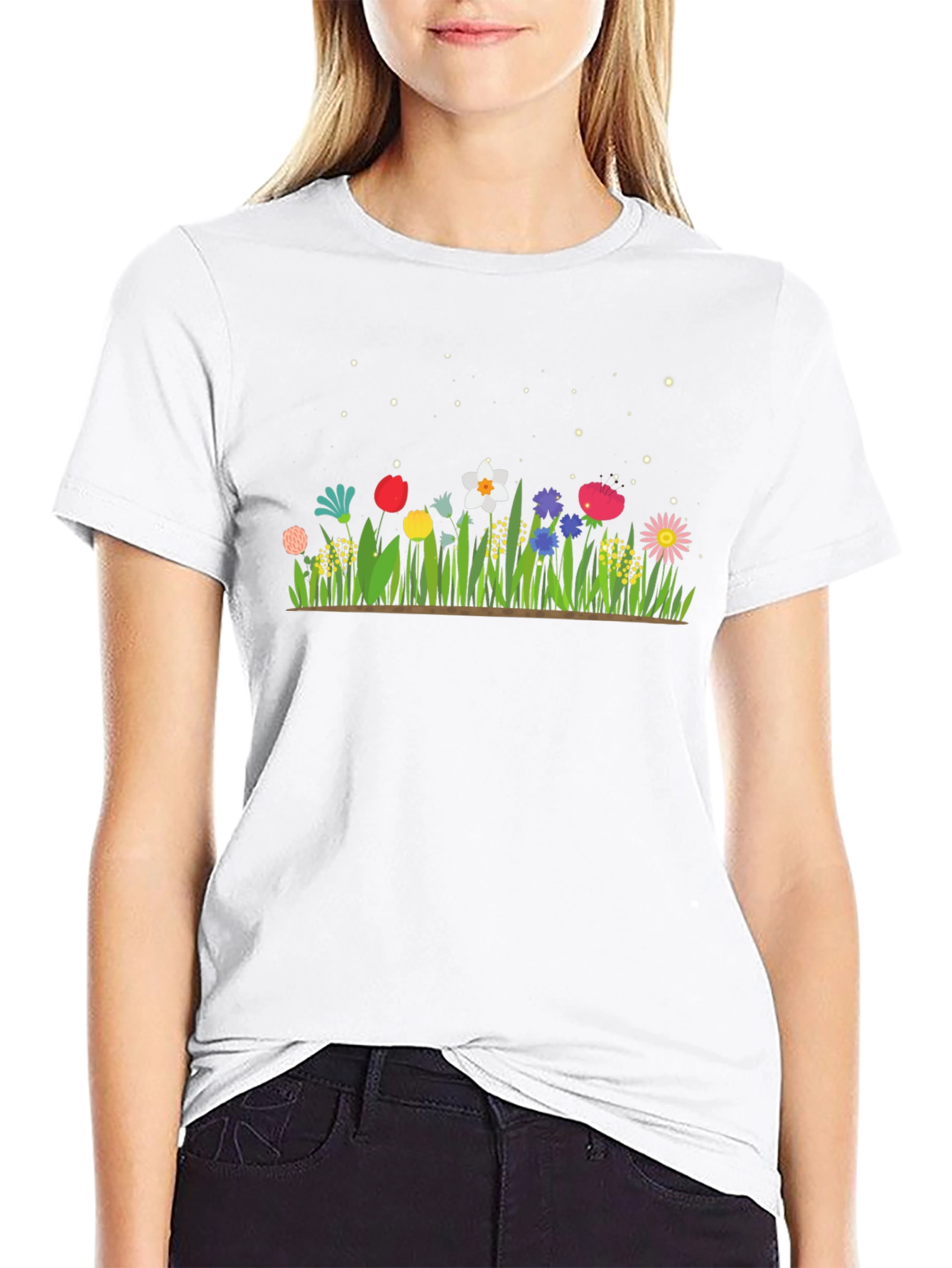 Floral Meadow Graphic Tee - Black Cotton