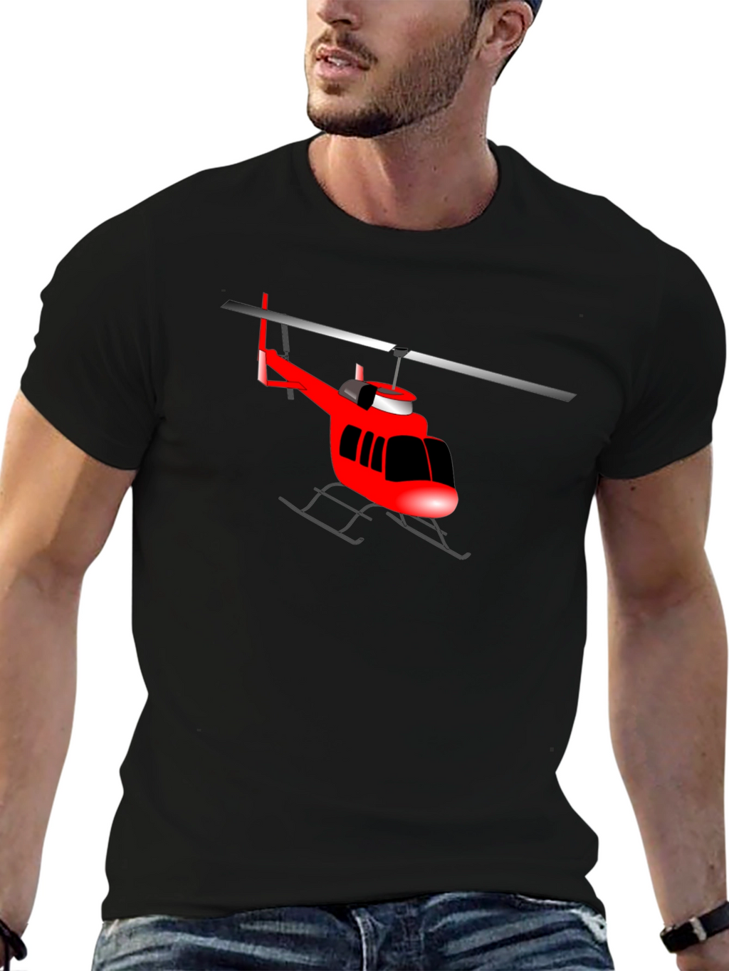 Red Helicopter Graphic T-Shirt - Casual Style