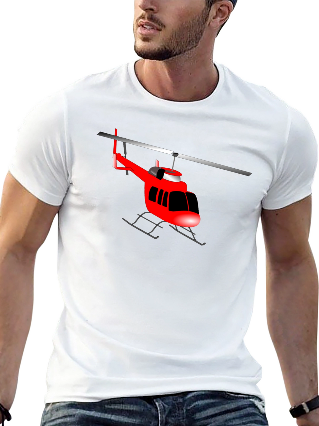 Red Helicopter Graphic T-Shirt - Casual Style
