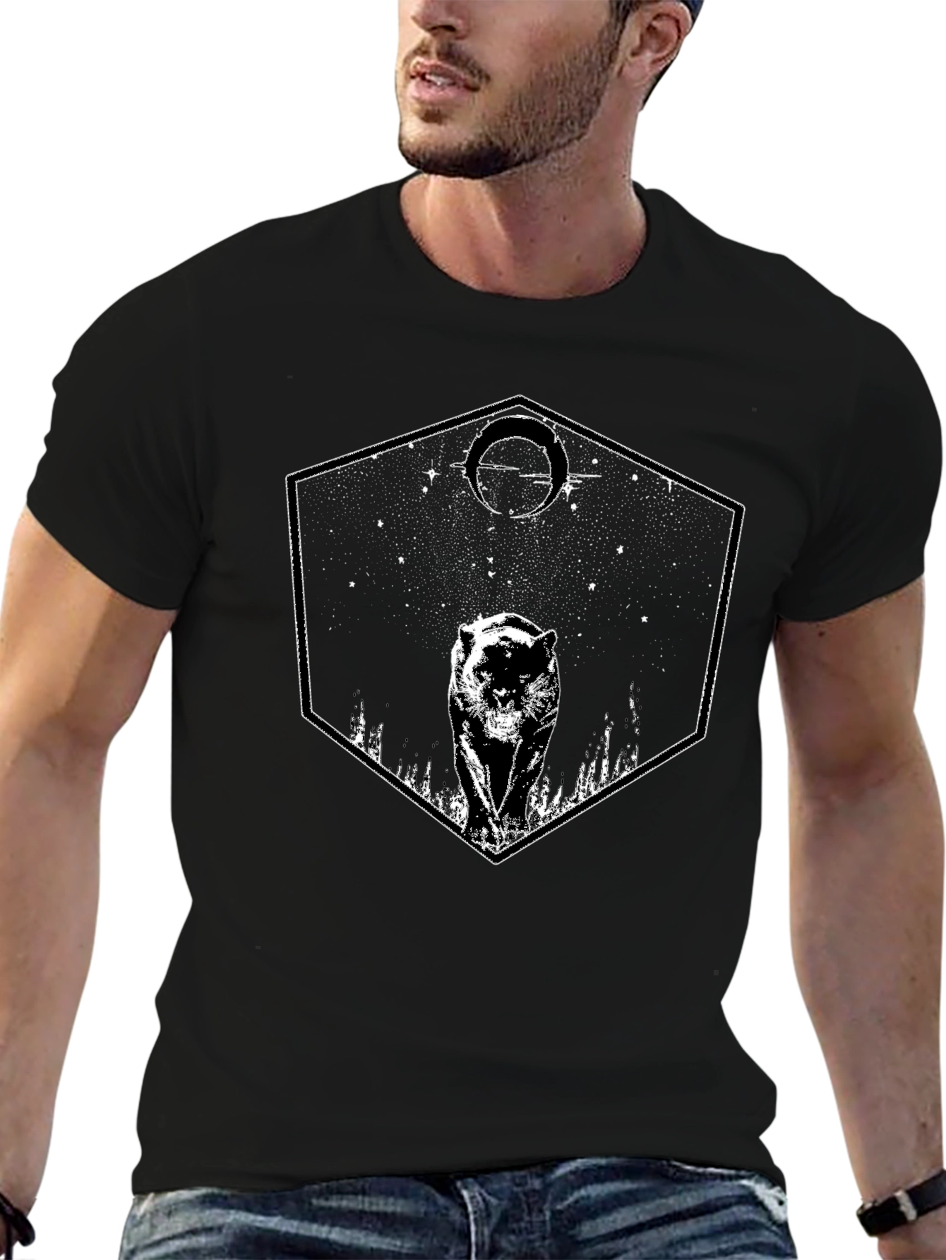 Graphic Tee - Black Panther Hexagon Design T-Shirt
