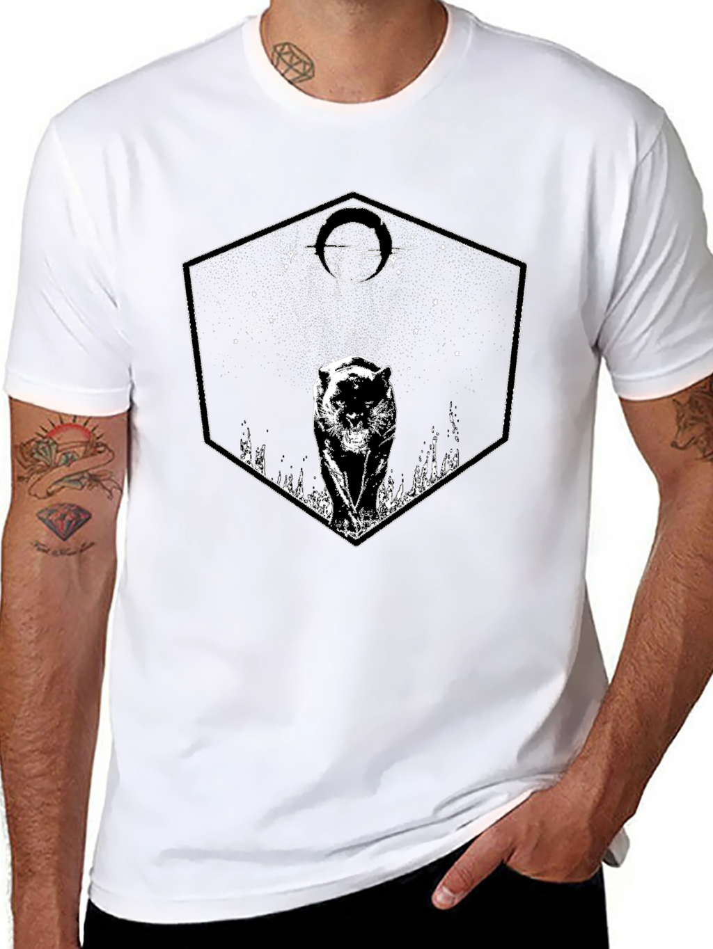 Graphic Tee - Black Panther Hexagon Design T-Shirt