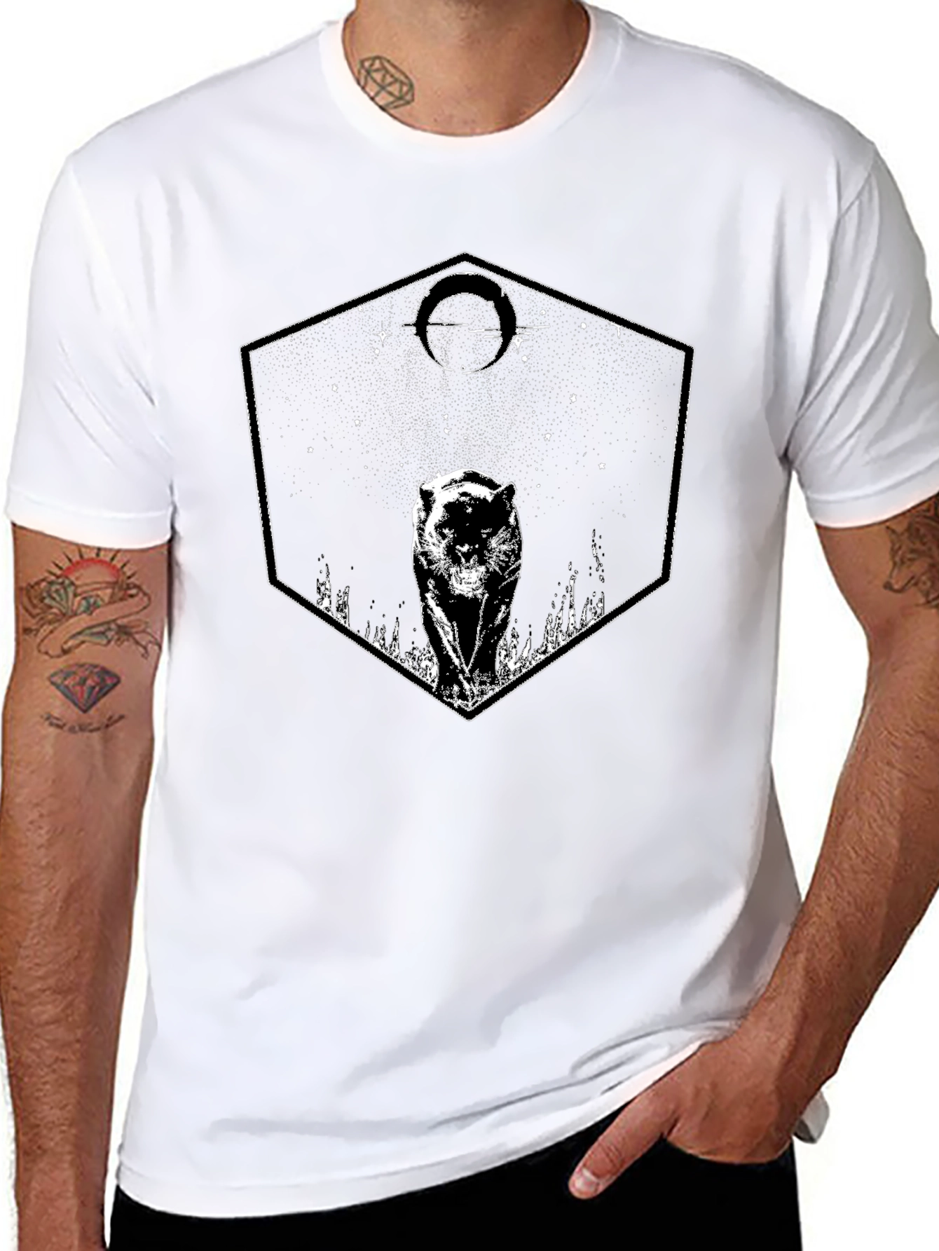 Graphic Tee - Black Panther Hexagon Design T-Shirt