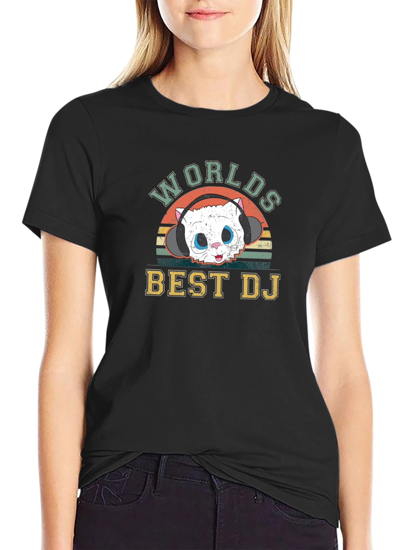 Worlds Best DJ Cat T-Shirt - Novelty Graphic Tee