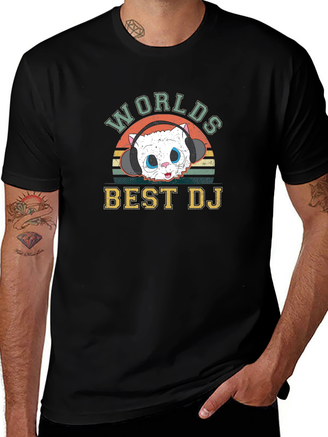 Worlds Best DJ Cat T-Shirt - Novelty Graphic Tee