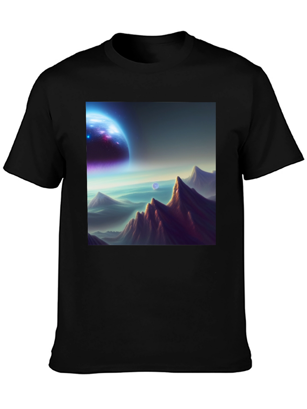 Cosmic Landscape Graphic Tee - Black Cotton Blend