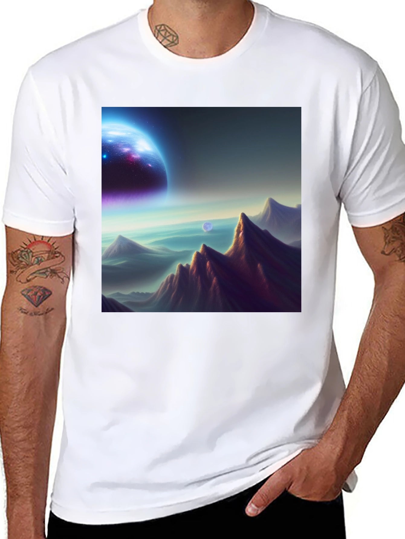 Cosmic Landscape Graphic Tee - Black Cotton Blend