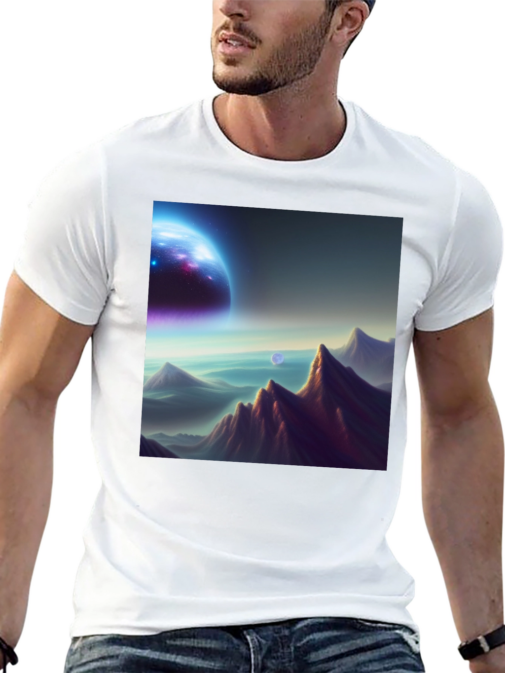 Cosmic Landscape Graphic Tee - Black Cotton Blend