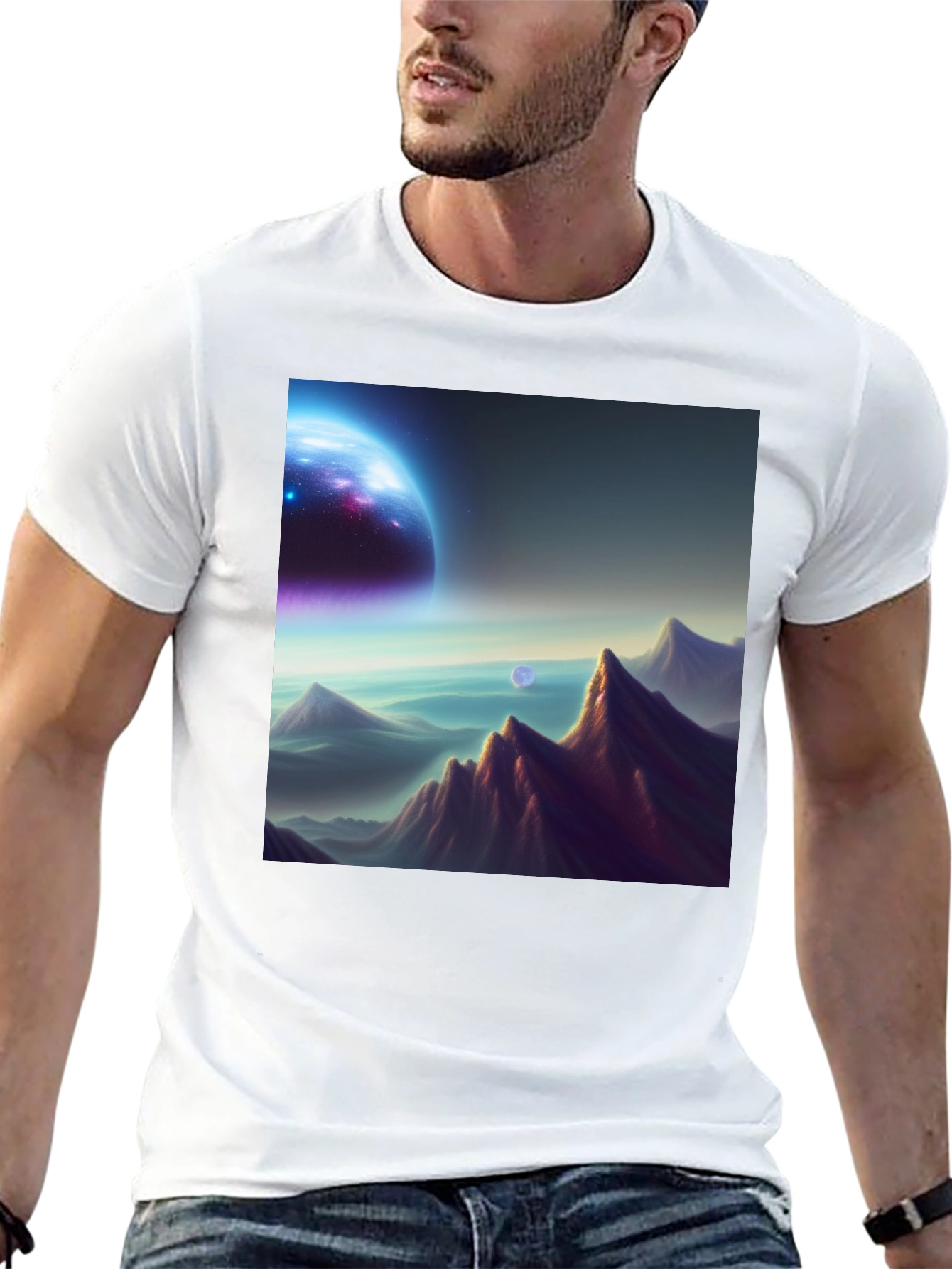 Cosmic Landscape Graphic Tee - Black Cotton Blend