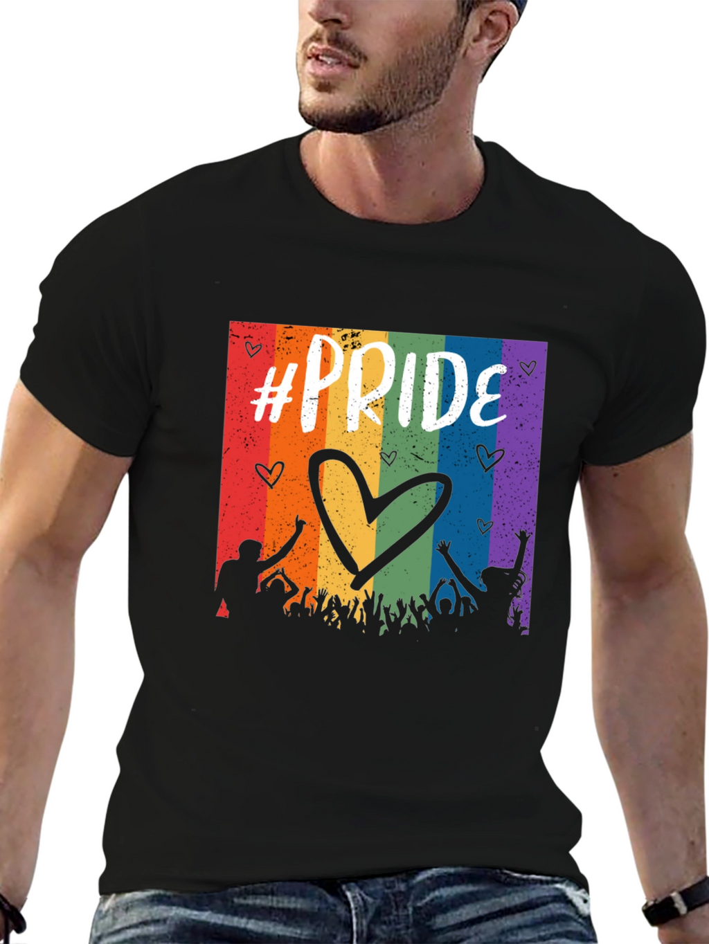 Pride Celebration T-Shirt - Rainbow Heart Design
