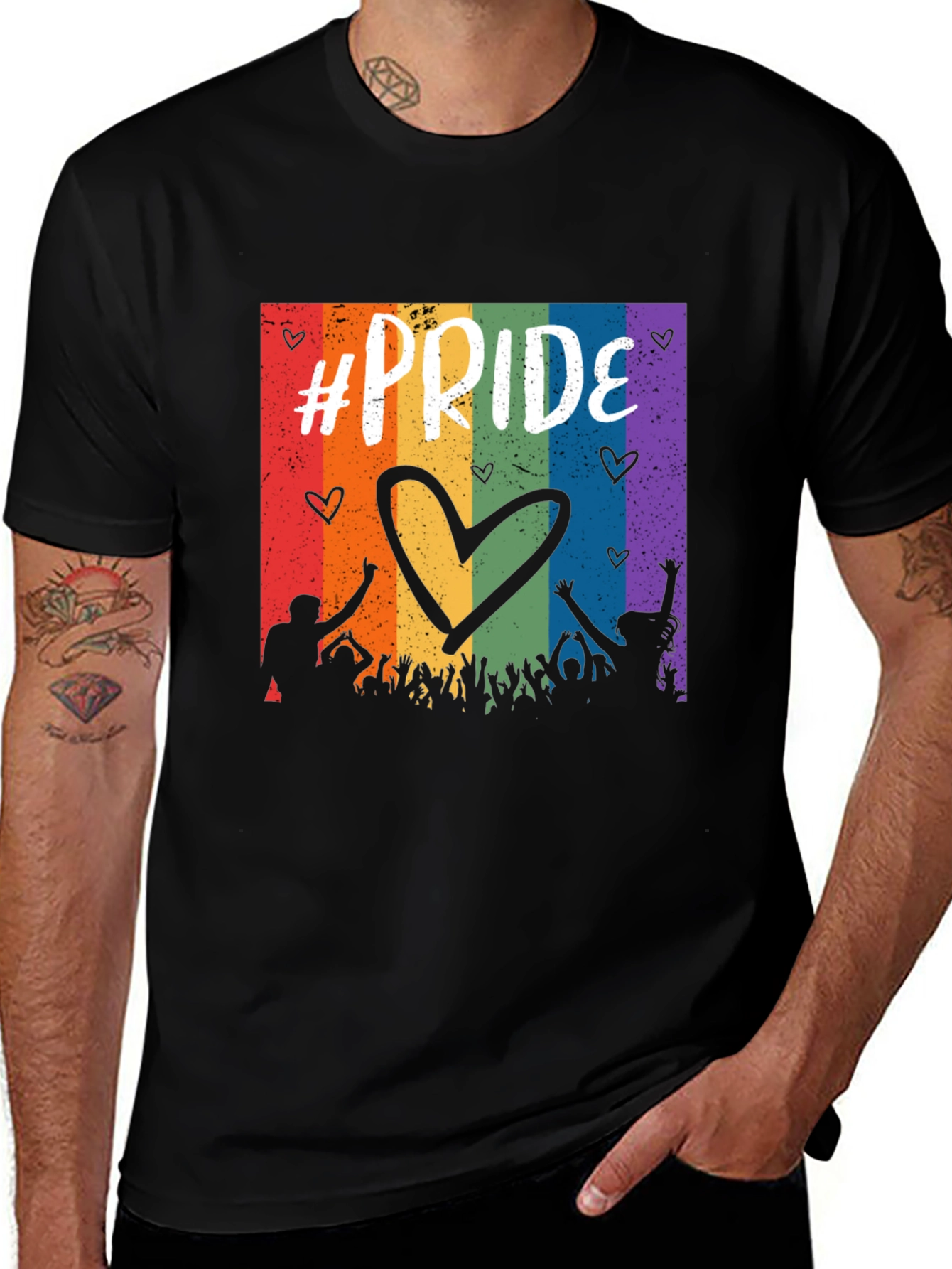 Pride Celebration T-Shirt - Rainbow Heart Design