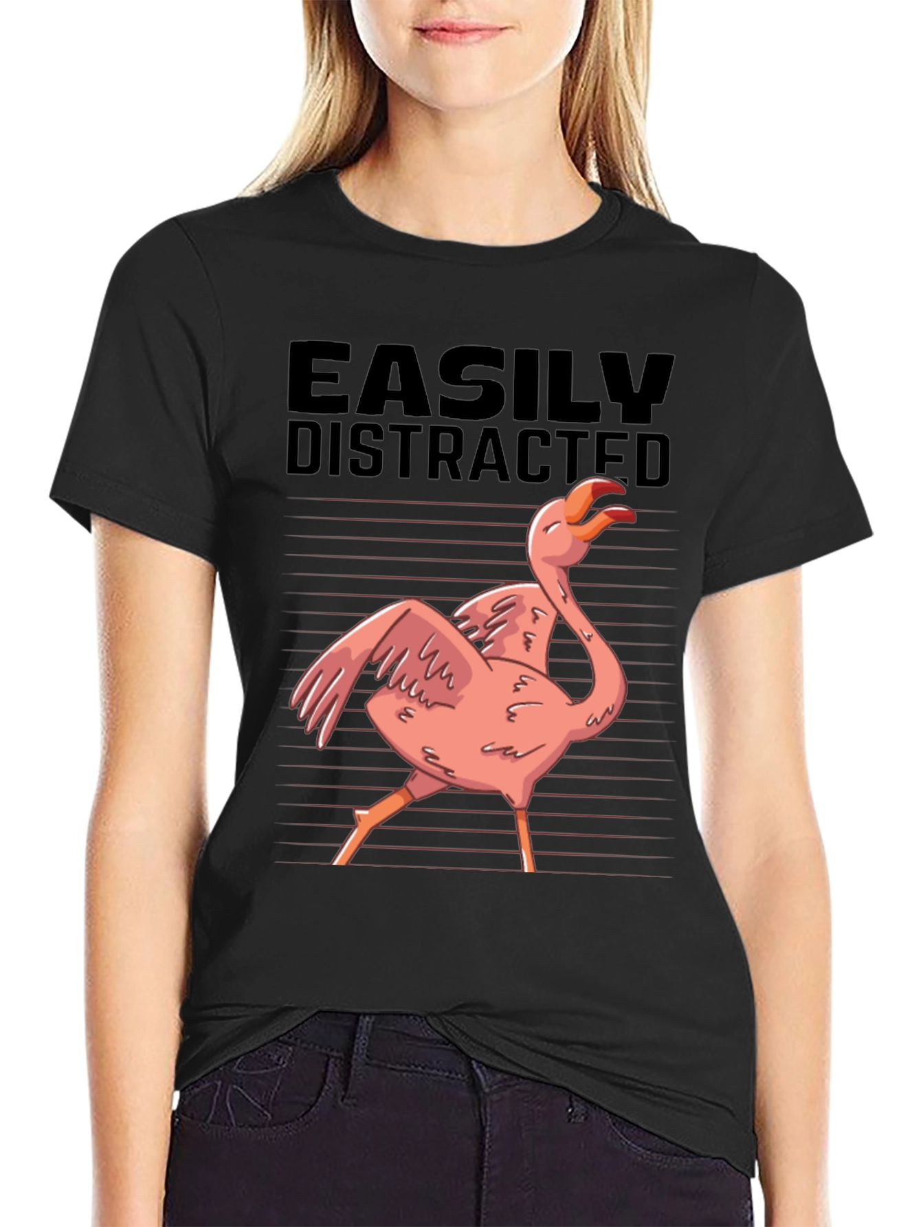 Easily Distracted Flamingo Graphic T-Shirt