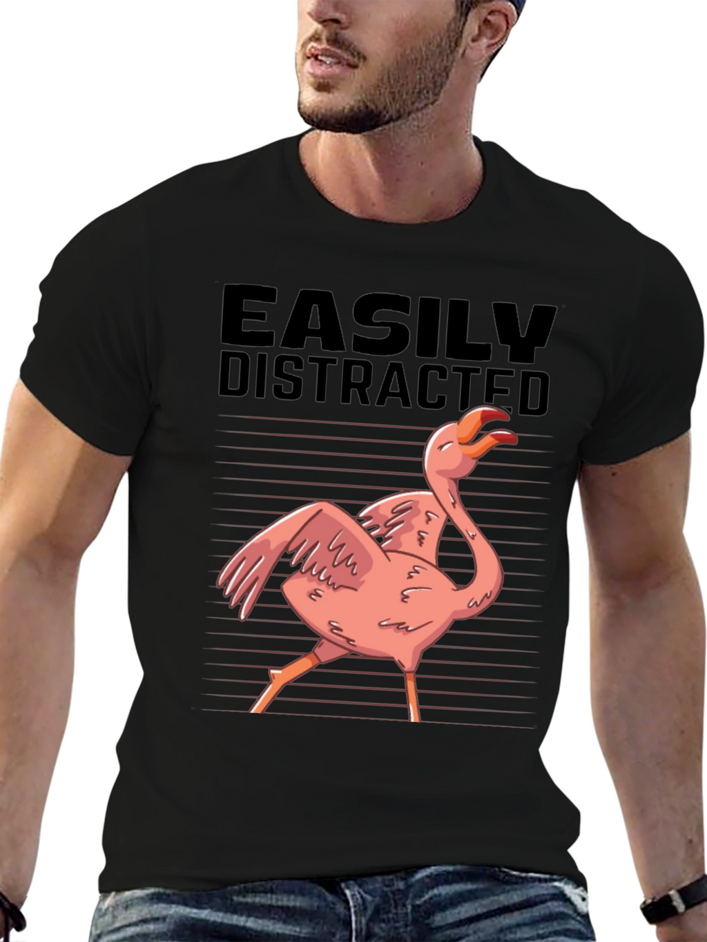 Easily Distracted Flamingo Graphic T-Shirt
