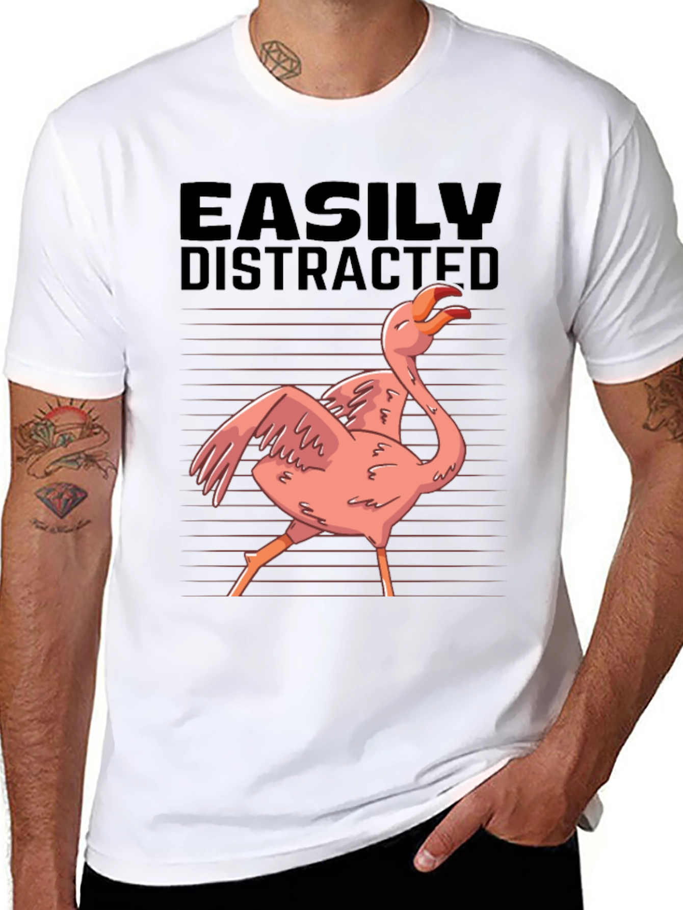Easily Distracted Flamingo Graphic T-Shirt