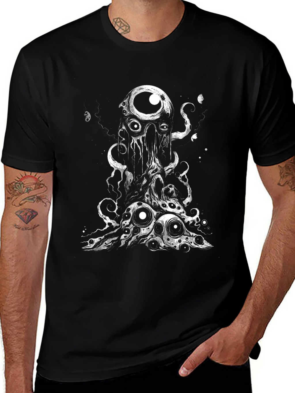 Eye Monster Graphic Tee - Black Cotton T-Shirt