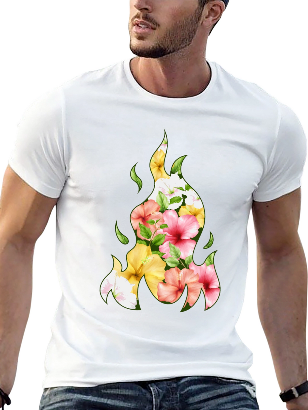 Floral Fire Graphic Tee - Stylish Black T-Shirt