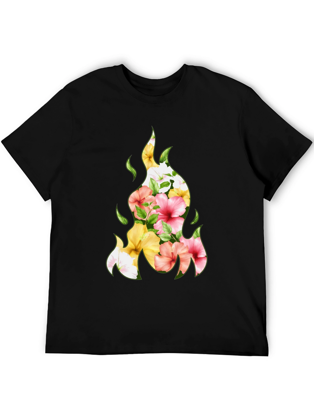 Floral Fire Graphic Tee - Stylish Black T-Shirt