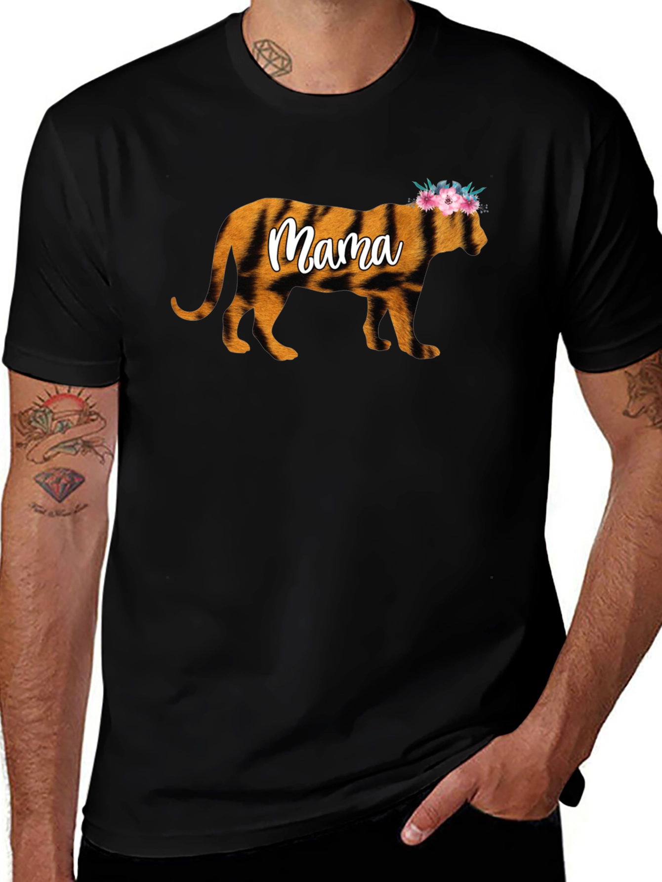 Mama Tiger Graphic Tee - Floral Crown Design