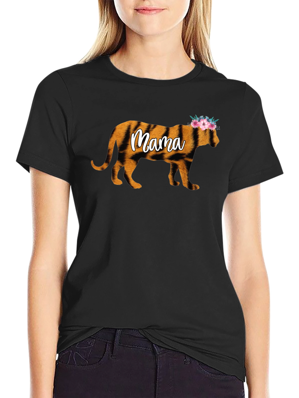 Mama Tiger Graphic Tee - Floral Crown Design