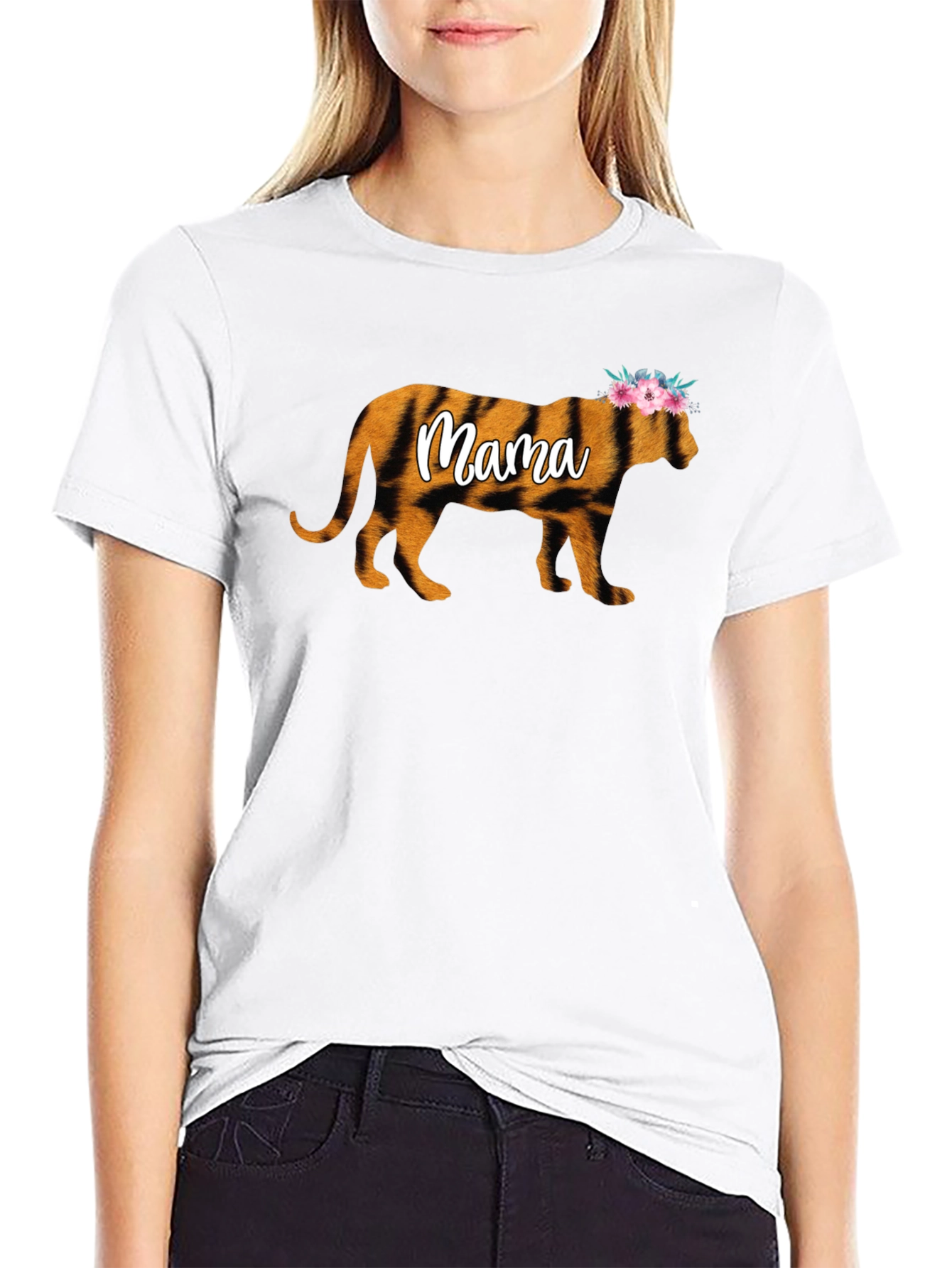 Mama Tiger Graphic Tee - Floral Crown Design