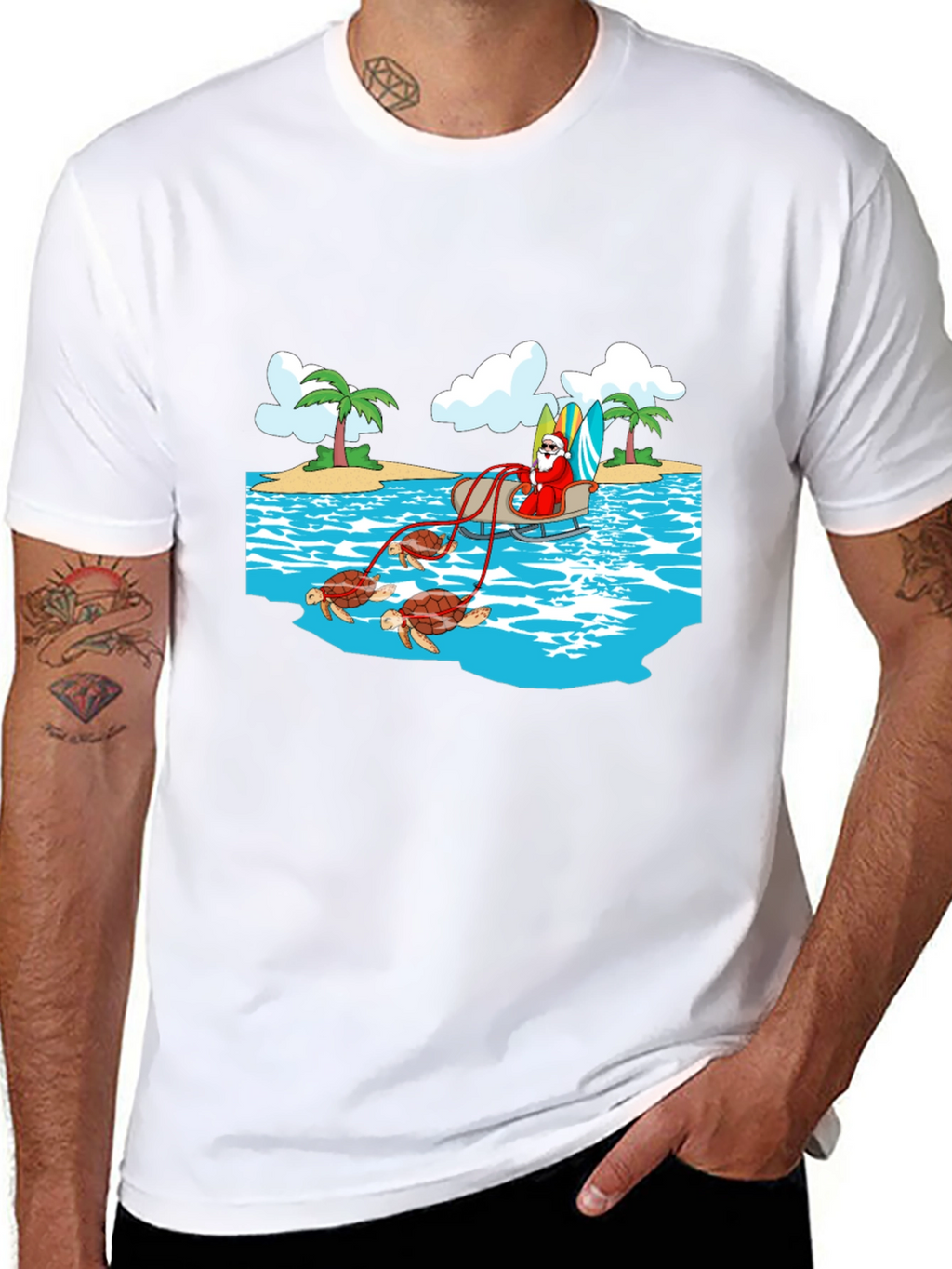 Santa Riding Turtles Mens Graphic Tee