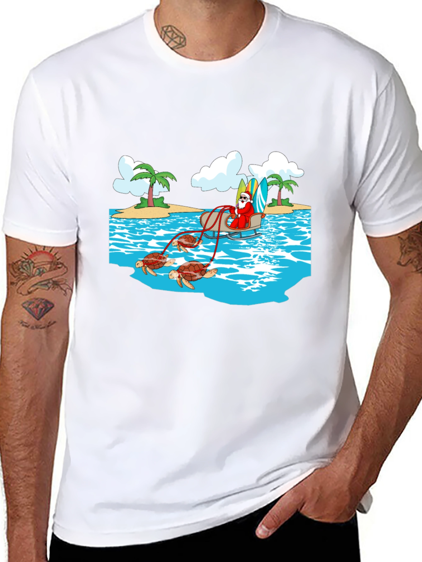 Santa Riding Turtles Mens Graphic Tee