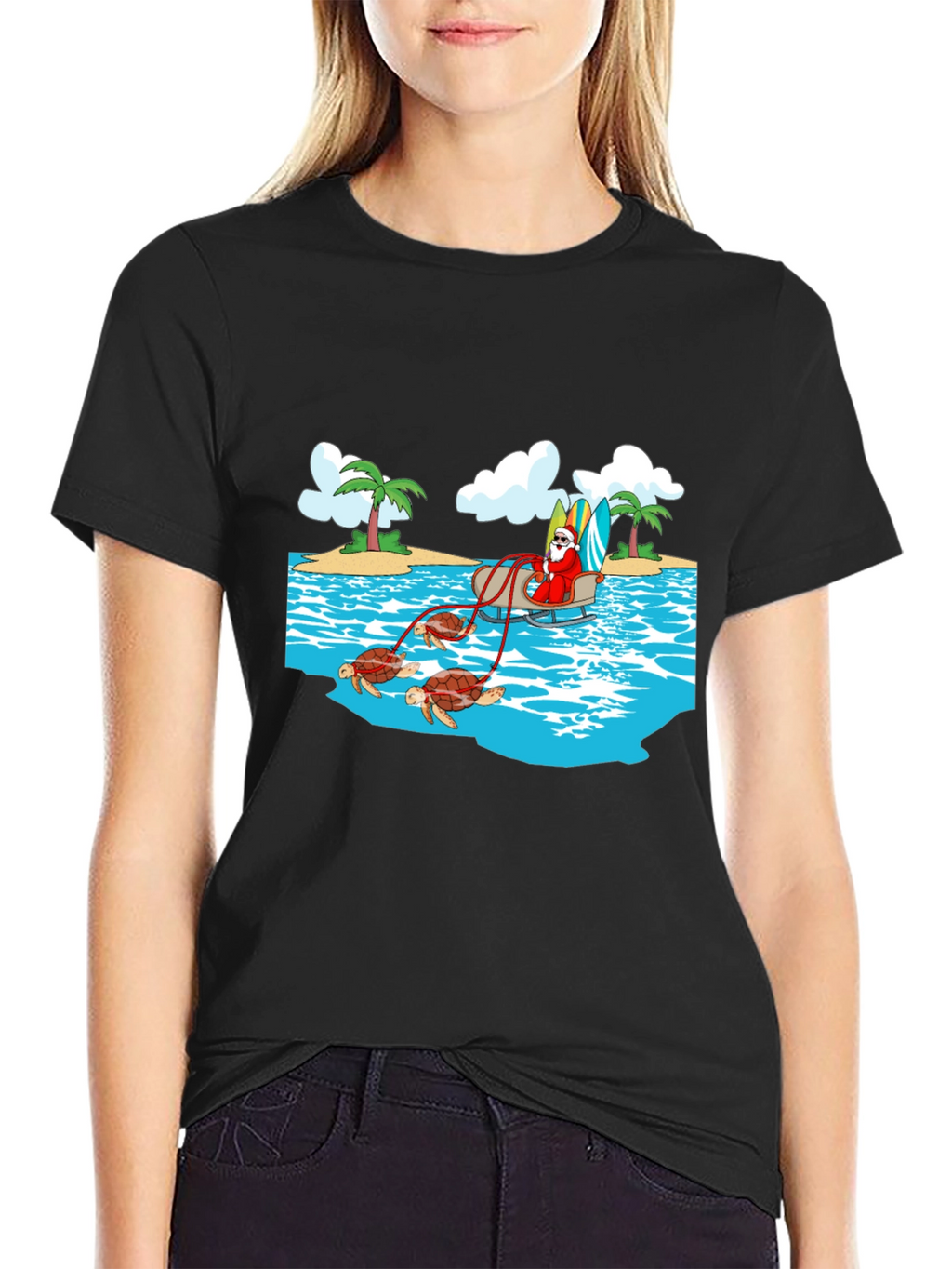 Santa Riding Turtles Mens Graphic Tee