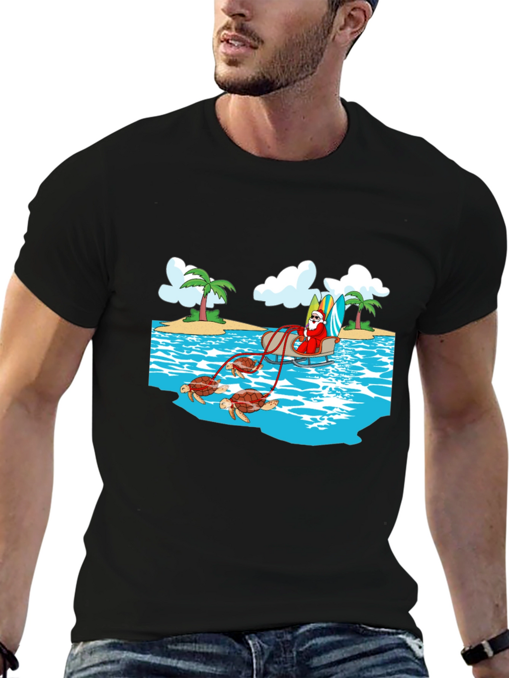 Santa Riding Turtles Mens Graphic Tee