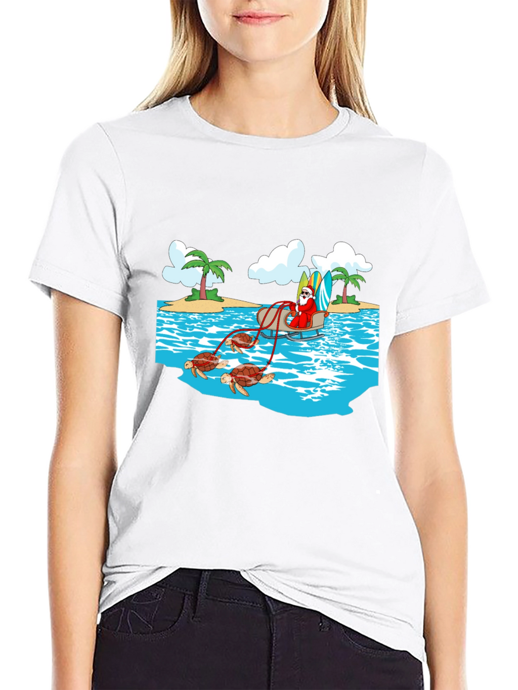 Santa Riding Turtles Mens Graphic Tee