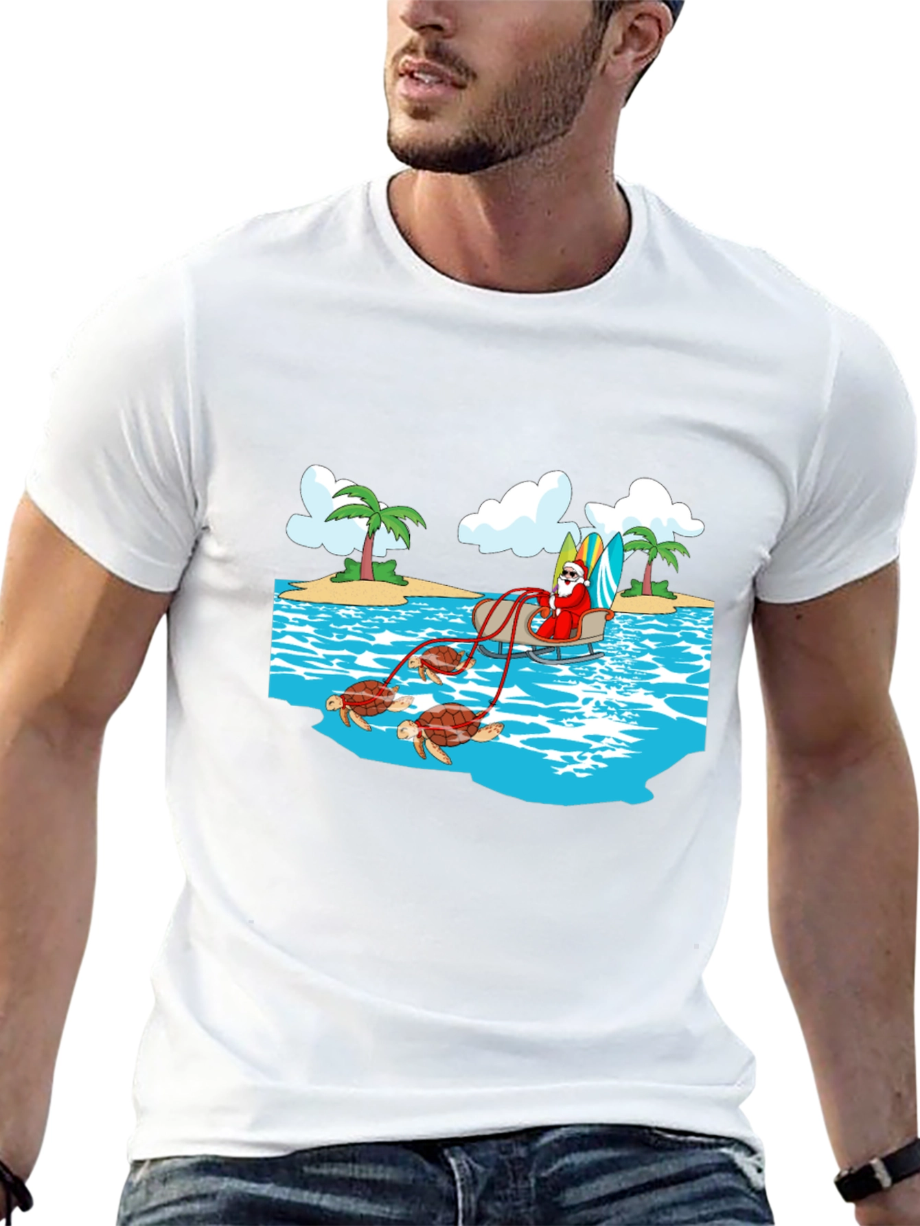 Santa Riding Turtles Mens Graphic Tee