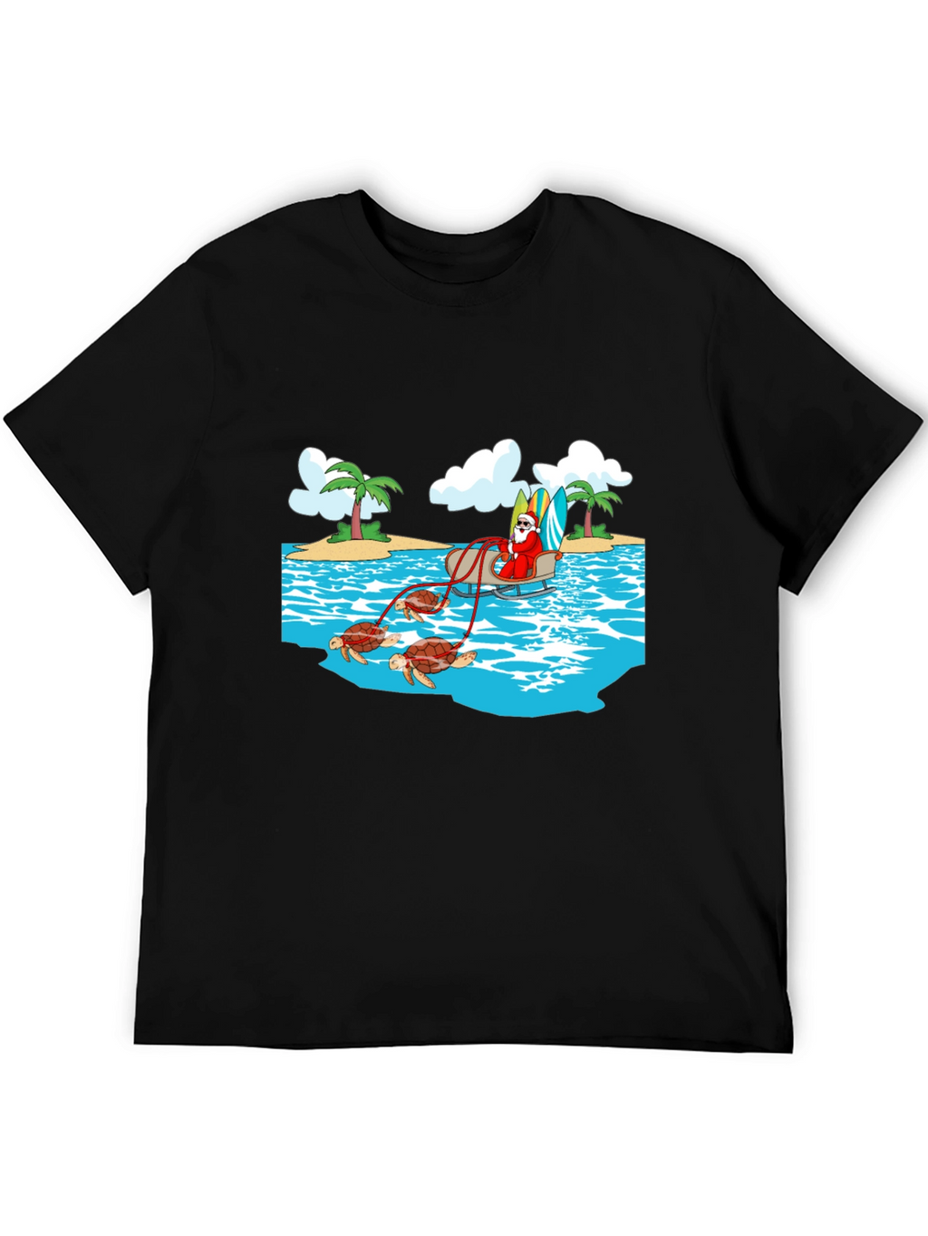 Santa Riding Turtles Mens Graphic Tee
