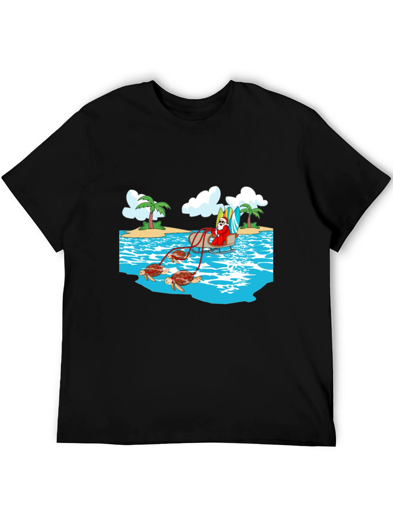 Santa Riding Turtles Mens Graphic Tee