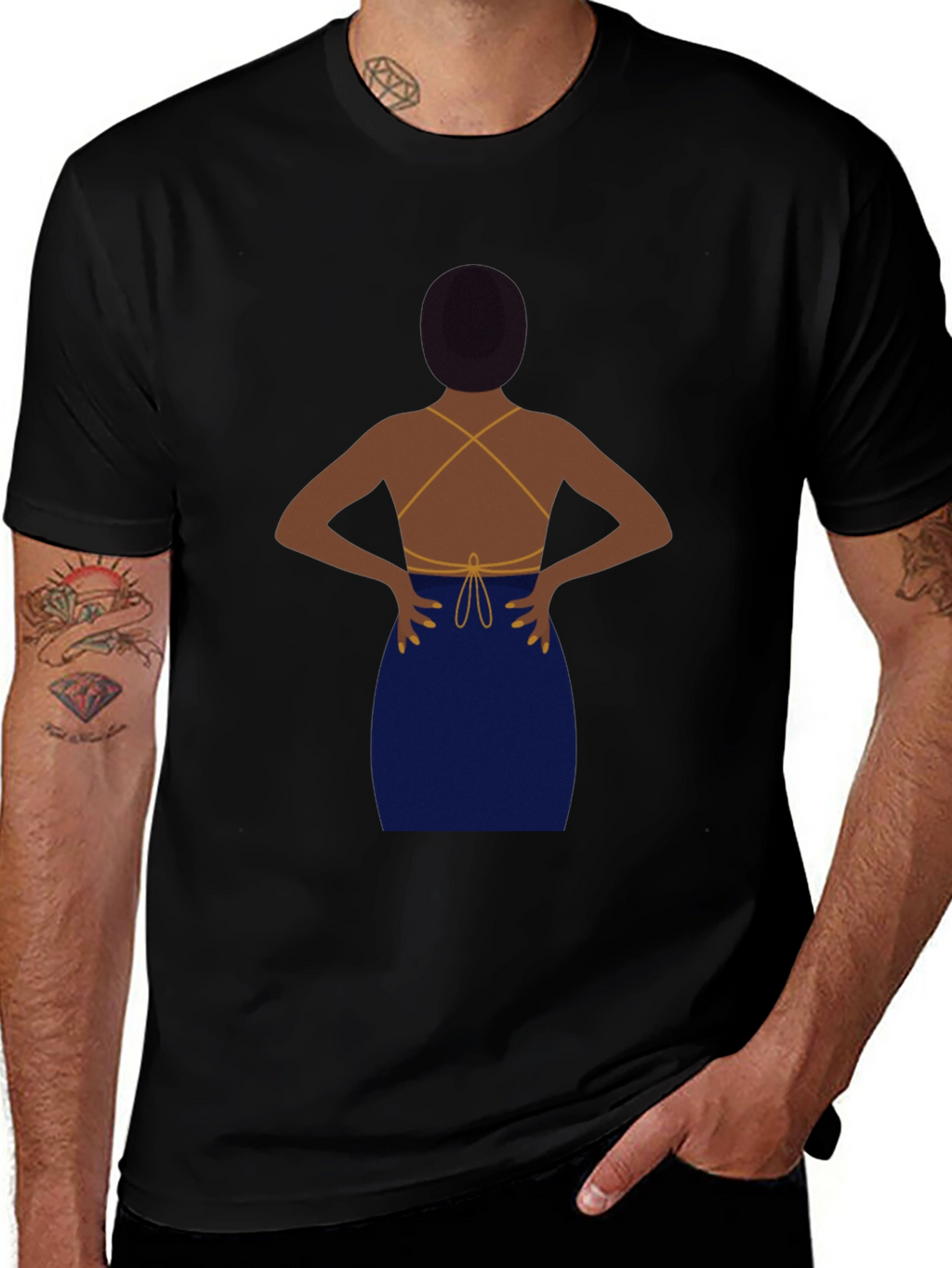 Black T-Shirt with Backless Dress Graphic