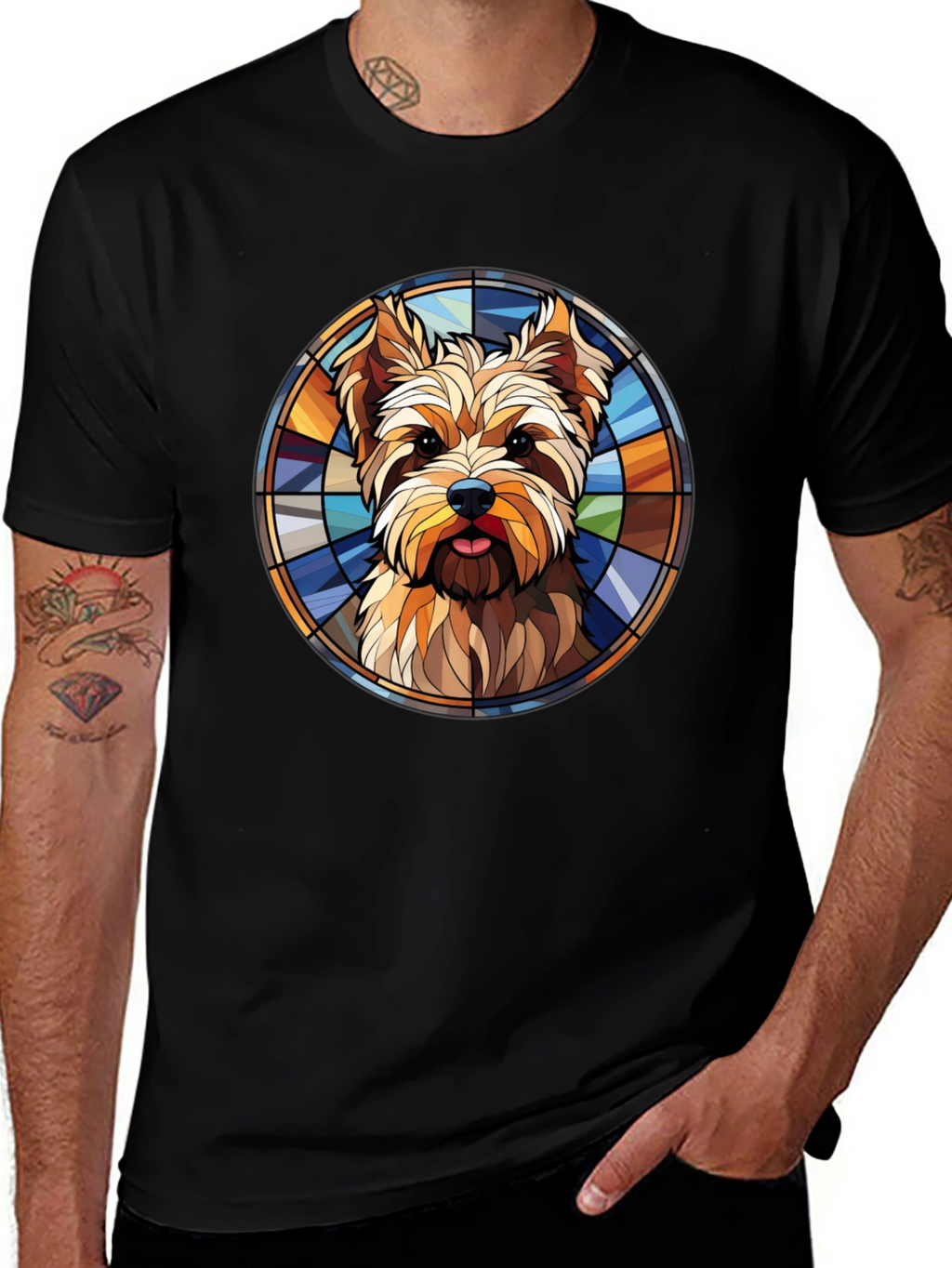 Yorkie Dog Stained Glass Graphic Tee