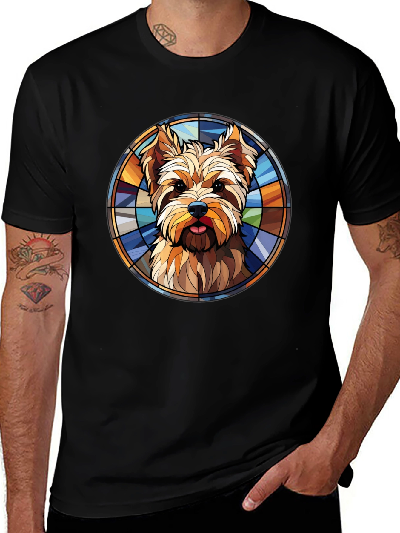 Yorkie Dog Stained Glass Graphic Tee