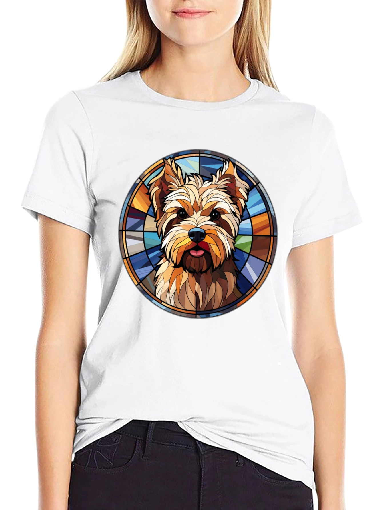 Yorkie Dog Stained Glass Graphic Tee