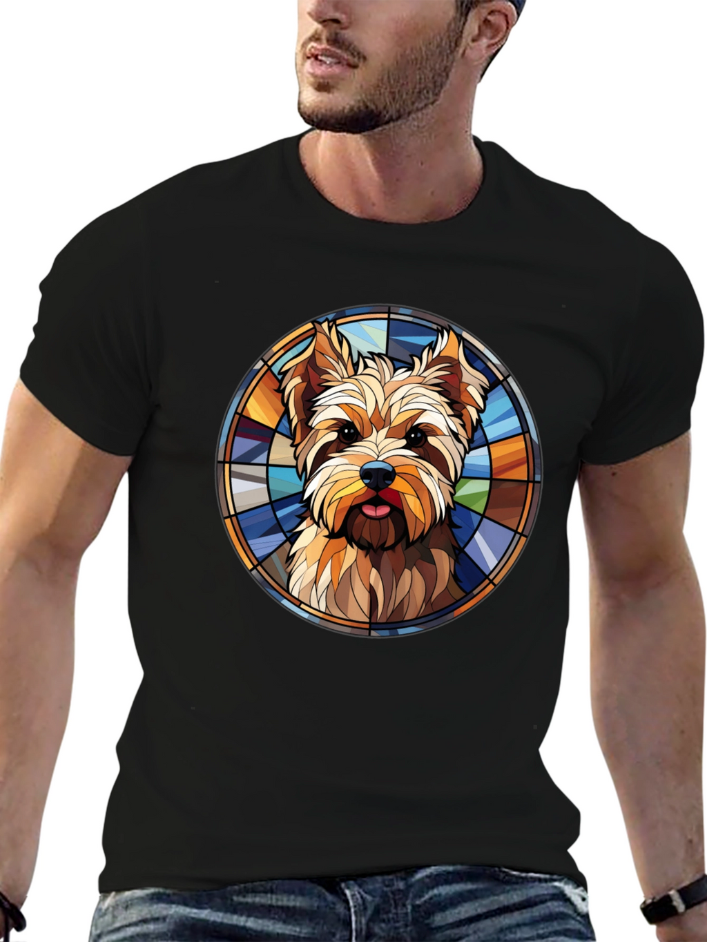 Yorkie Dog Stained Glass Graphic Tee
