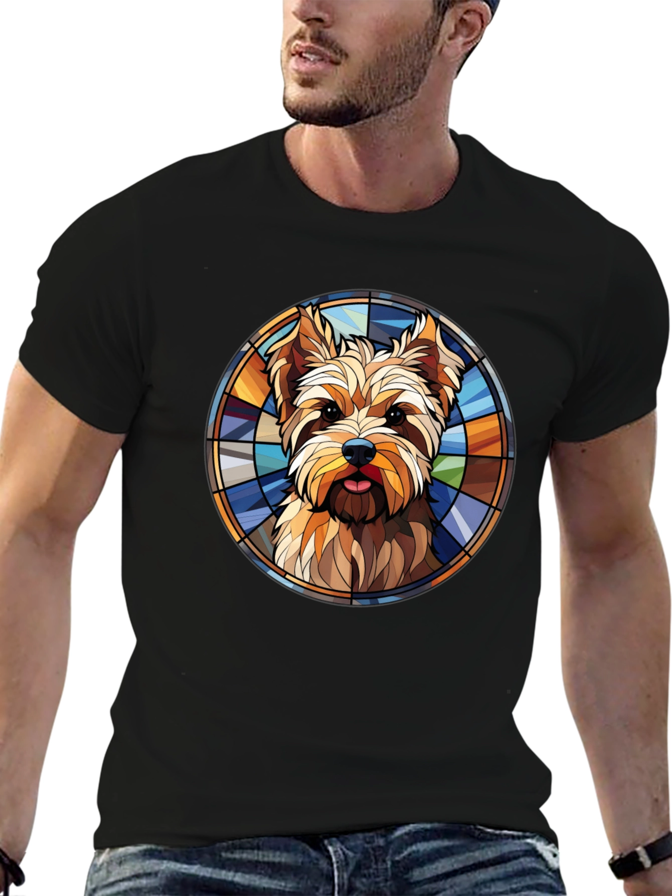 Yorkie Dog Stained Glass Graphic Tee