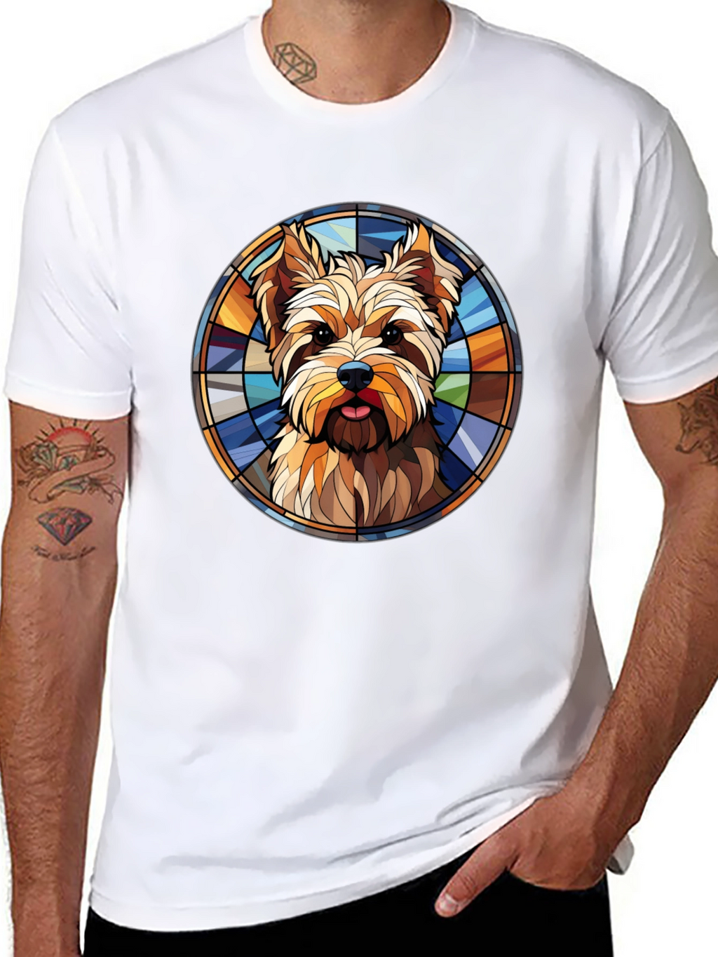 Yorkie Dog Stained Glass Graphic Tee