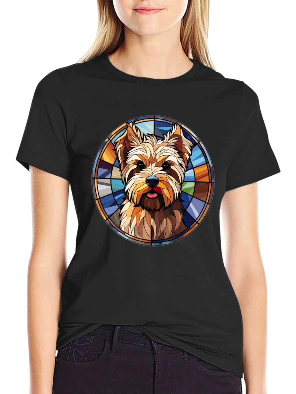 Yorkie Dog Stained Glass Graphic Tee