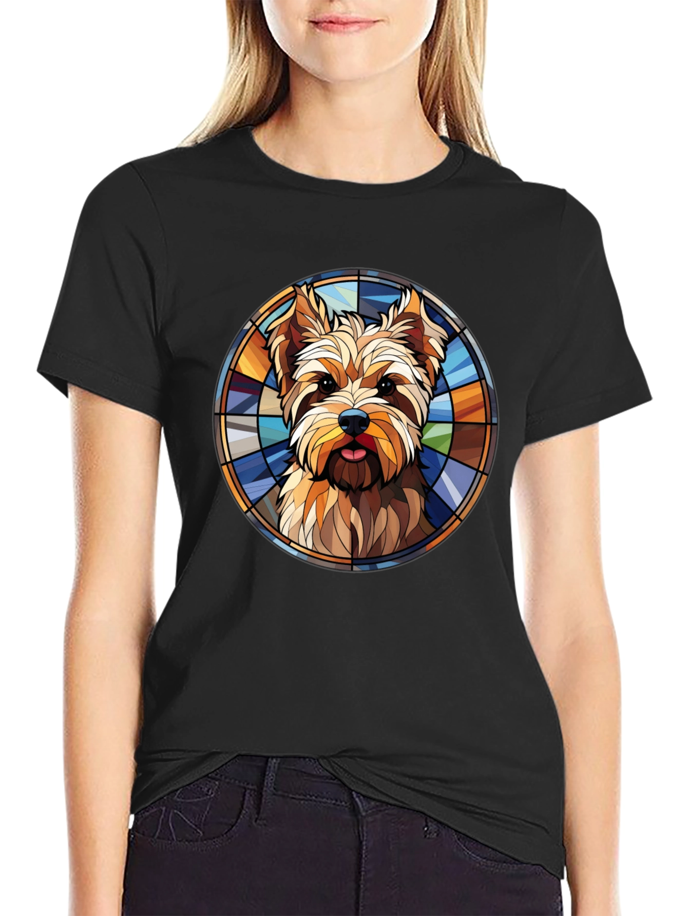 Yorkie Dog Stained Glass Graphic Tee
