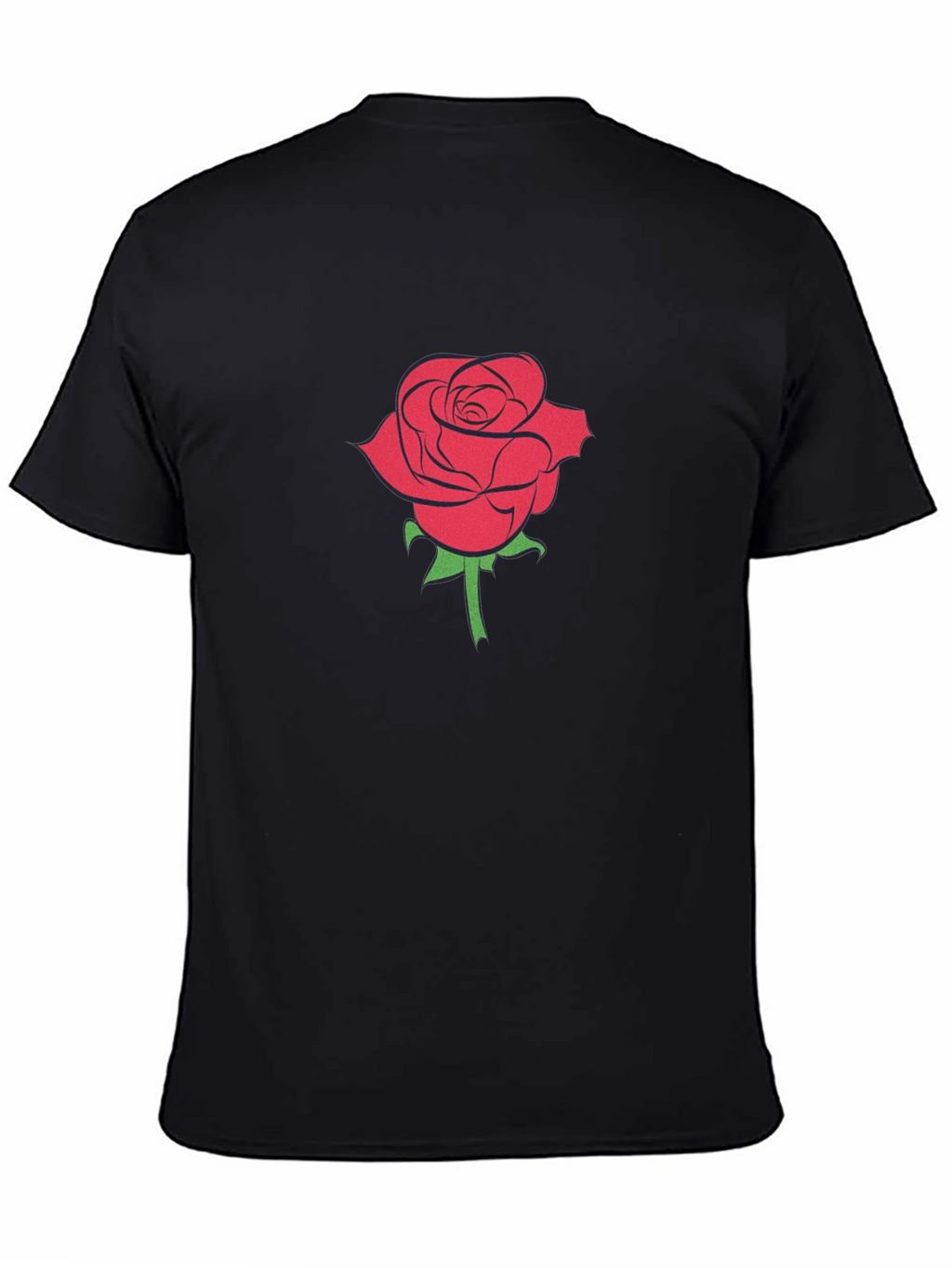 Black T-Shirt with Red Rose Graphic