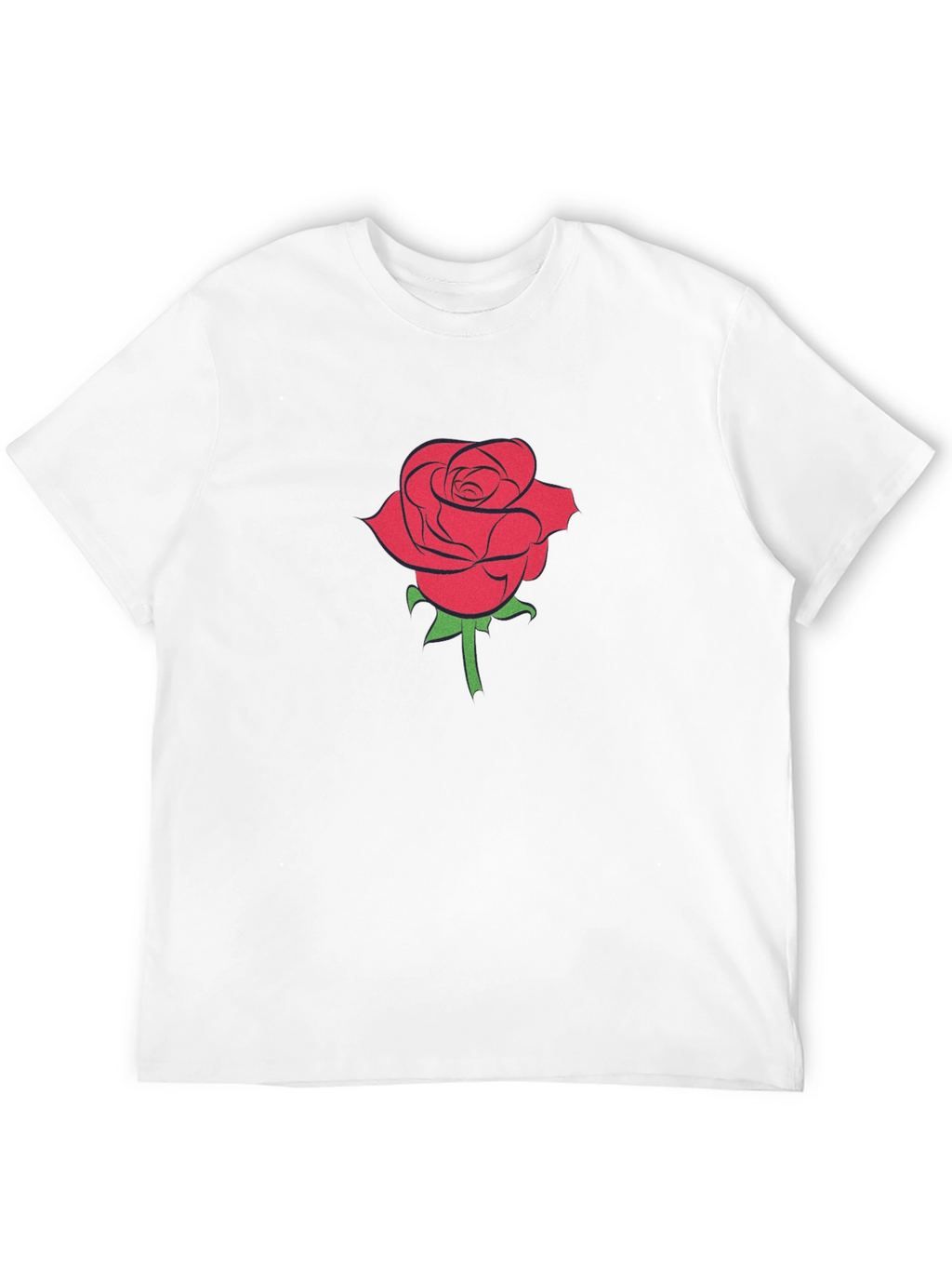 Black T-Shirt with Red Rose Graphic