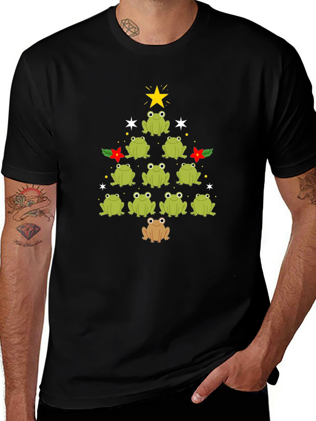 Frog Christmas Tree Black T-Shirt
