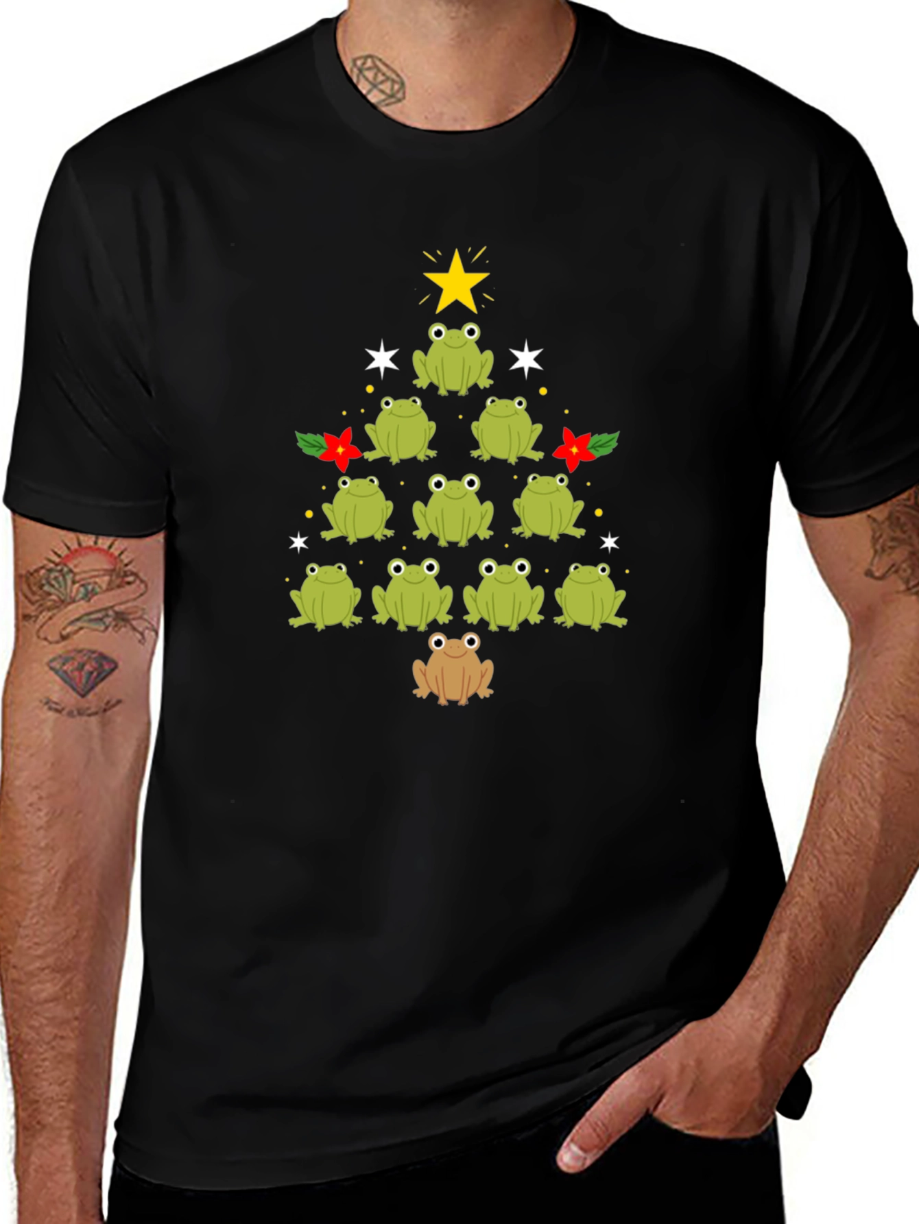 Frog Christmas Tree Black T-Shirt
