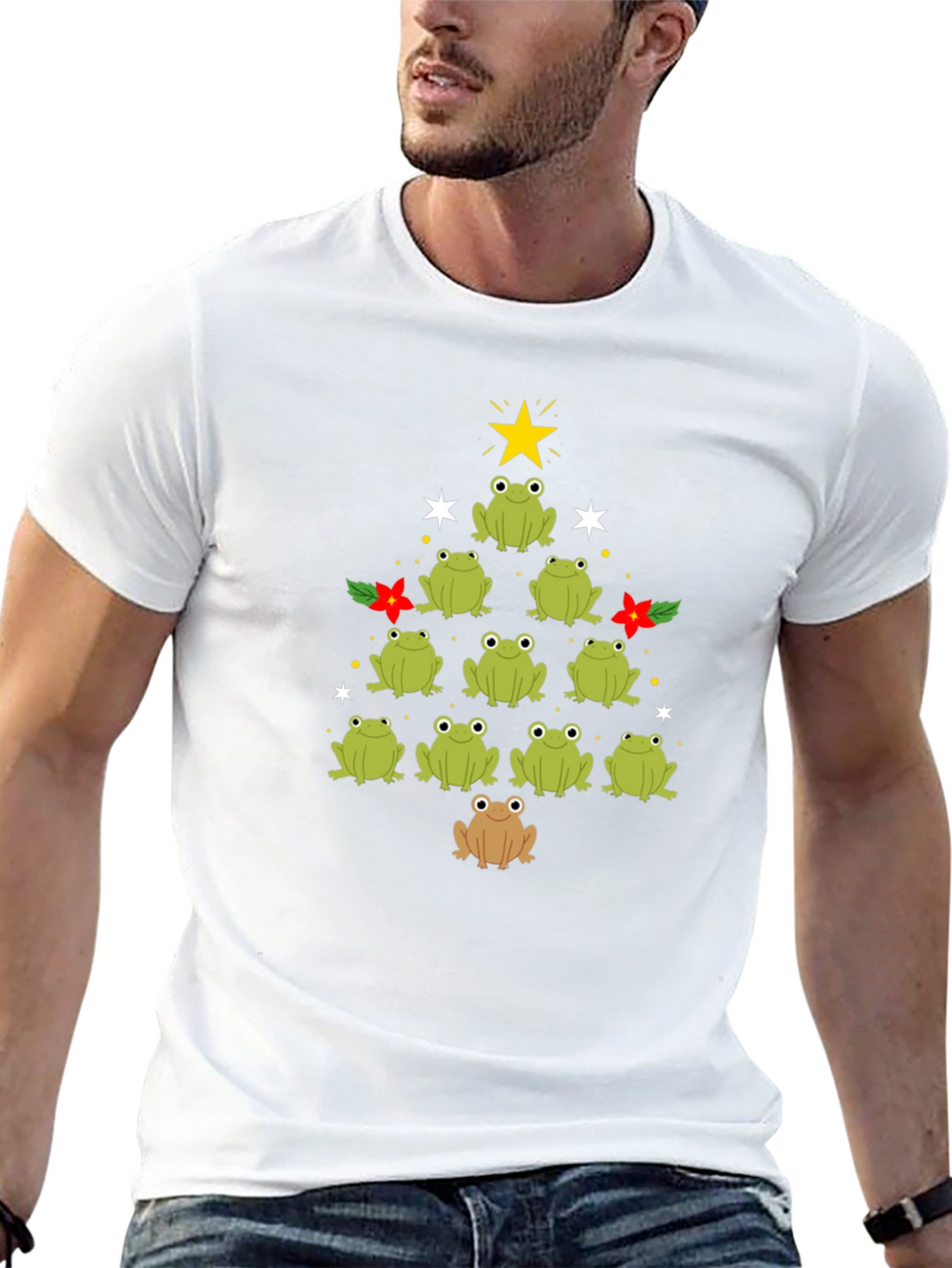 Frog Christmas Tree Black T-Shirt