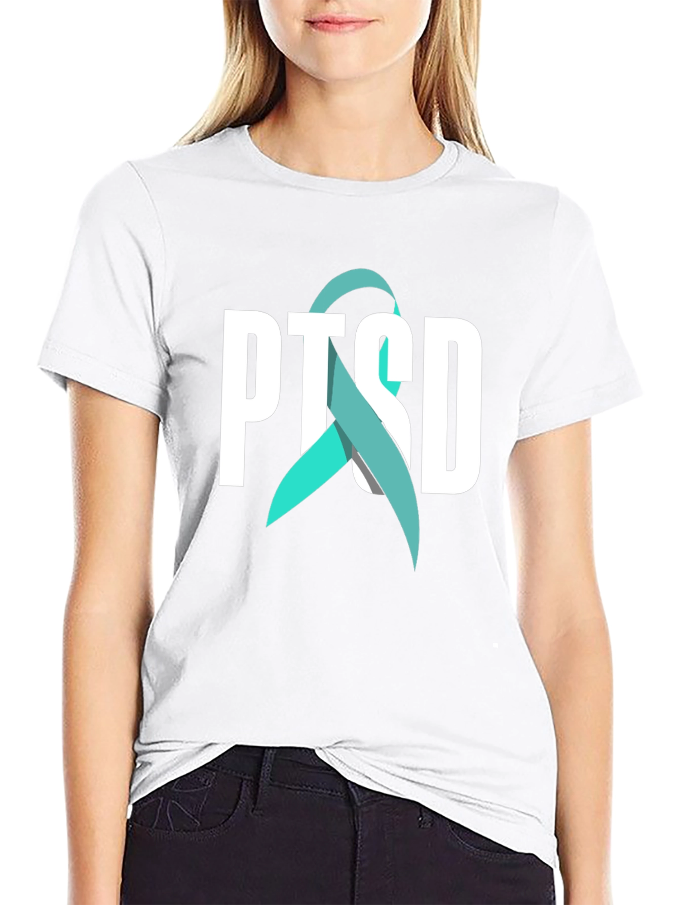 PTSD Awareness Ribbon Graphic Tee - Black