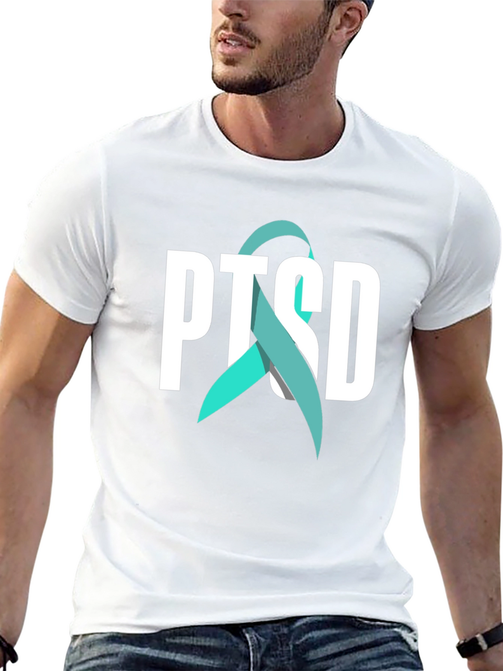 PTSD Awareness Ribbon Graphic Tee - Black